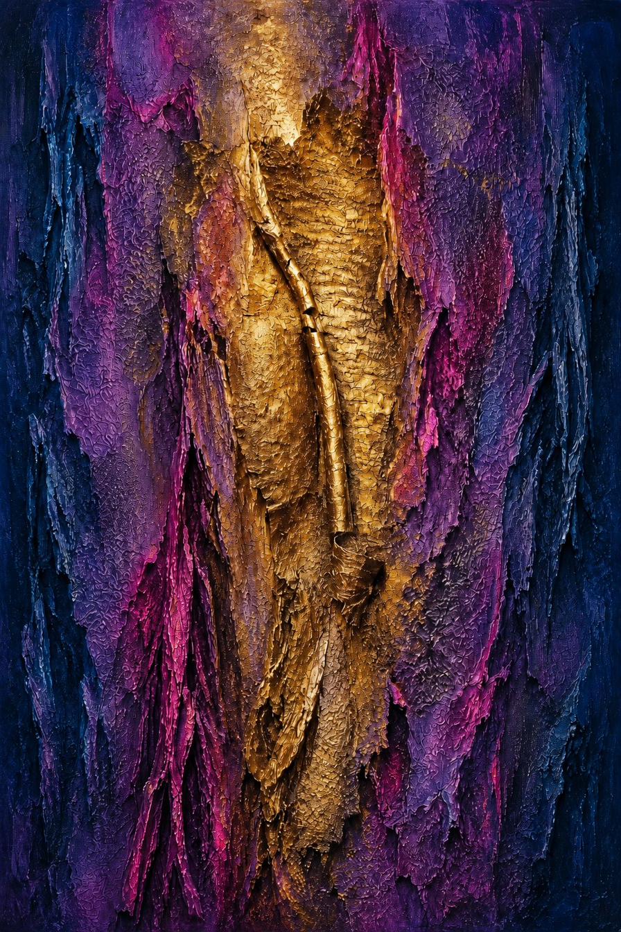 Farbkomposition in Gold, Indigo, Magenta